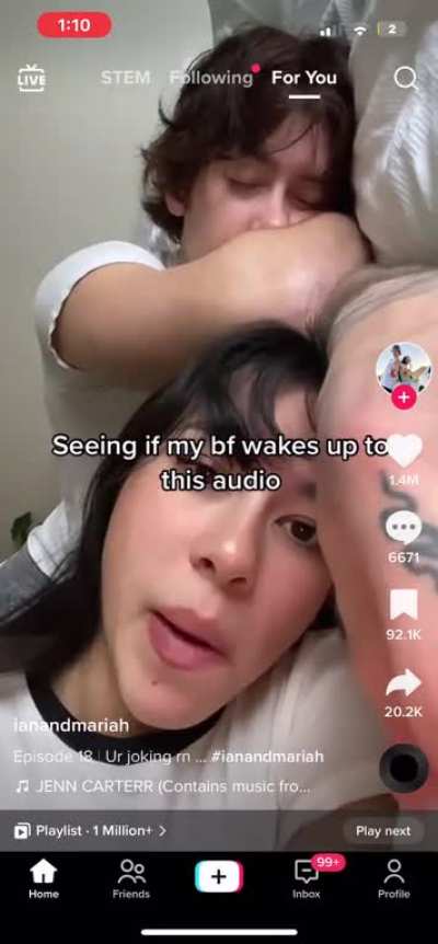 “My boyfriend woke up while I was blasting a tiktok audio in his ears, he has to be cheating”