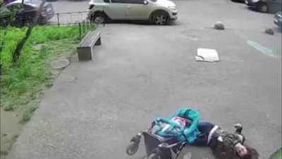Woman with baby stroll hit by concrete