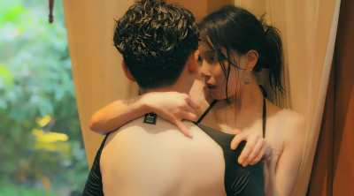 Asian bikini babe gets fucked against wall