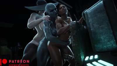 3d Futanari threesome sex train (Godwentnorth) [Resident Evil]
