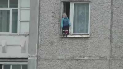 Kid almost falls