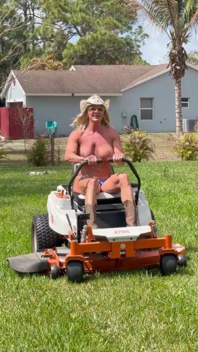 Helping out with the lawn work