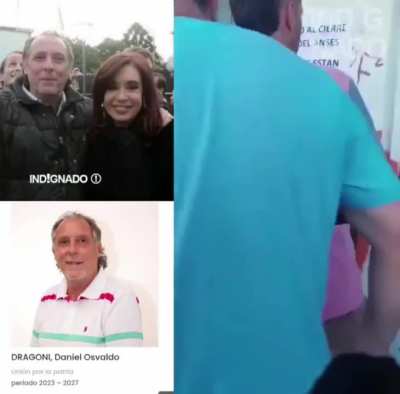 DRAGONI Daniel osbaldo, ahora ex empleado del anses, casi se va a las mano contra una persona que lo estaba filmando mientras pegaba carteles en protesta.
