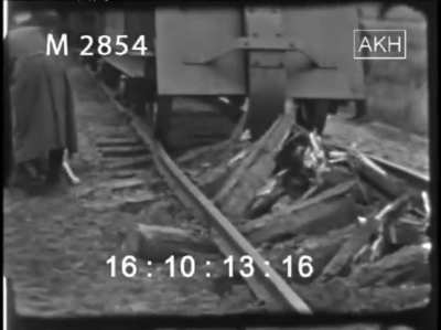 Railroad plow employed by retreating troops to render the lines unusable by enemy forces