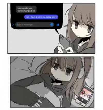 Sad anime girl Listening to music