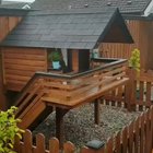 This is Maya. Her owner built her a luxury cabin so that people passing by can say hello and even talk to her while he's at work.