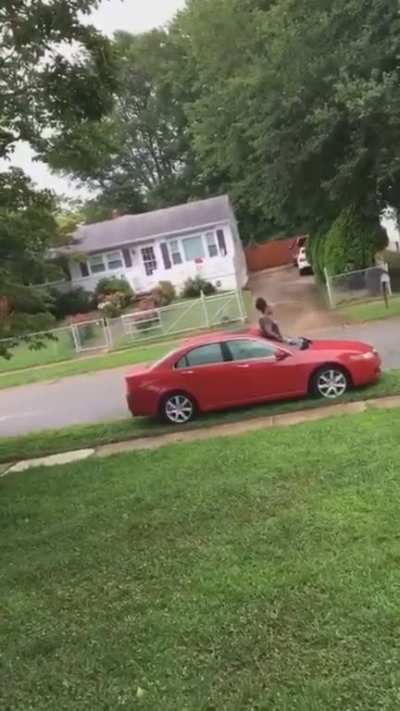 Woman gets stuck in the windshield of a car owned by the person recording (full FB post in comments)