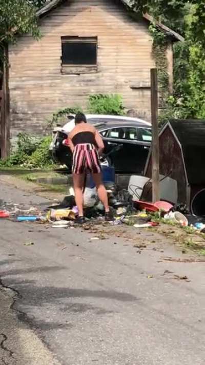 Granddaughter is fed up with repulsive neighbors leaving trash in front of her grandmothers house