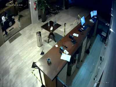 Guy refuses to have his temperature checked, tries to beat the Hotel employee, gets his ass kicked