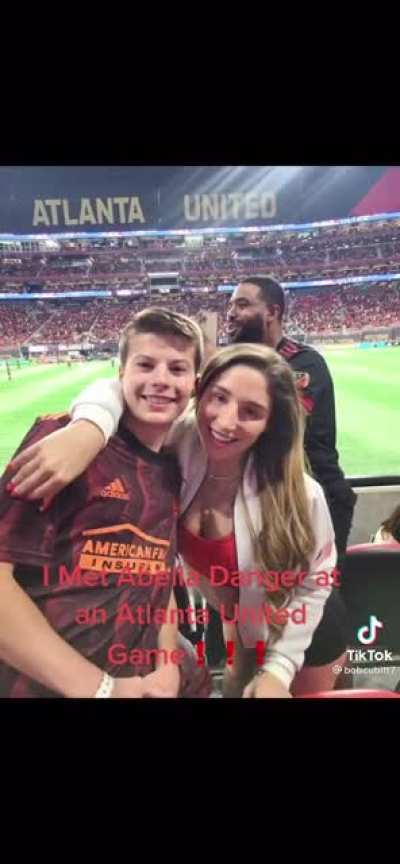 Kid meets his favorite actress at a soccer game!