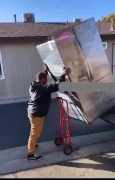 Refrigerator off the back of a truck