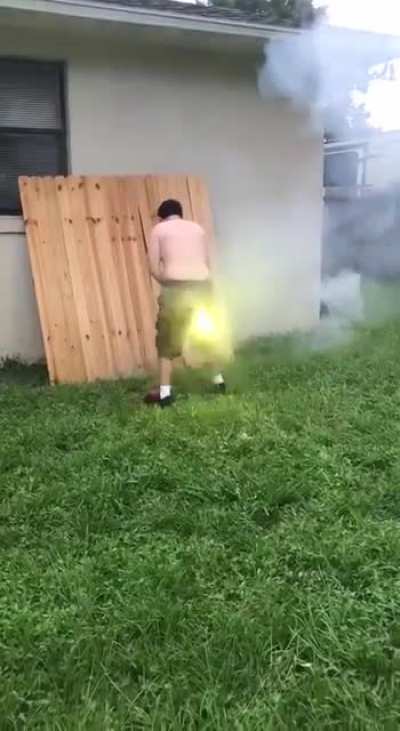 Fireworks to the back on purpose....what did he think was gonna happen???