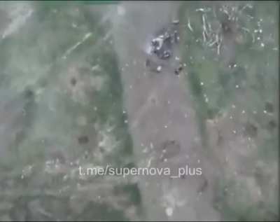 Russian soldier on a bike gets hit on the road in Robotyne. April 2024 (music from source)