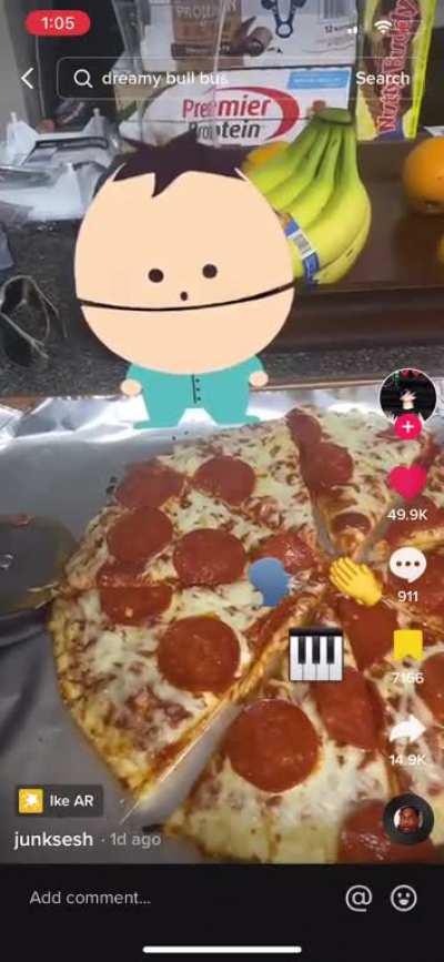 Everyone Ike from South Park has a message. (Also that pizza do be looking good)