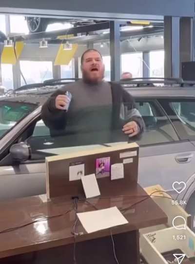 Man returns car. 
