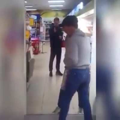 Super polite drunk dude insists on letting his reflection pass first