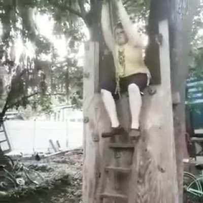 My brother's attempt at ziplining