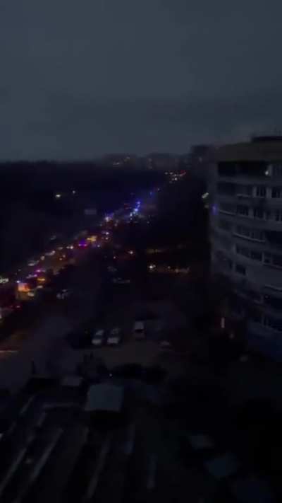 Dozens of ambulances driving to the ruined building in Dnipro city. There were 72 apartments in the ruined part of the building. According to registration records, 100-200 people could be in there (and about 50 children).