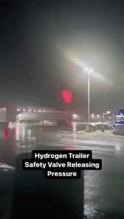 If Hydrogen is left in warmer temps for extended periods, pressure can build up within the vessels. Although it looks like it's about to explode, it's the correct move by the truck driver to relieve the pressure.
