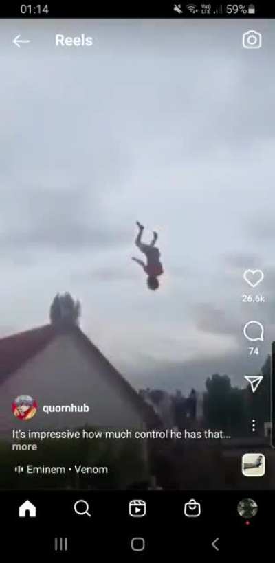 Insane height with a crazy backflip on a backyard trampoline