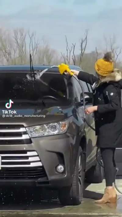 Insane woman WASHES CAR WITH GASOLINE
