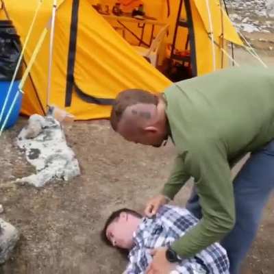 Chuck Liddell gives Steve-O a bit of 