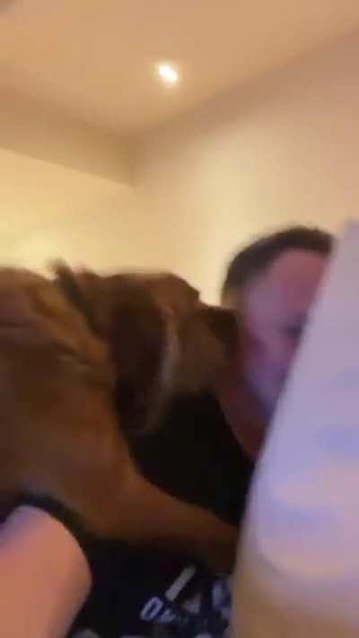 My dog is insanely jealous if I show anyone affection, so I decided to do some limit testing. Beyond ridiculous.
