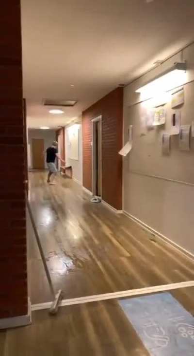 Sliding in a hallway