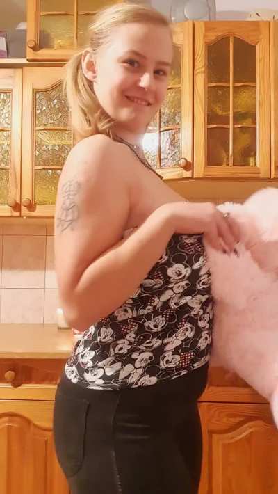 Such quick boobs in the kitchen with my plushi. heh