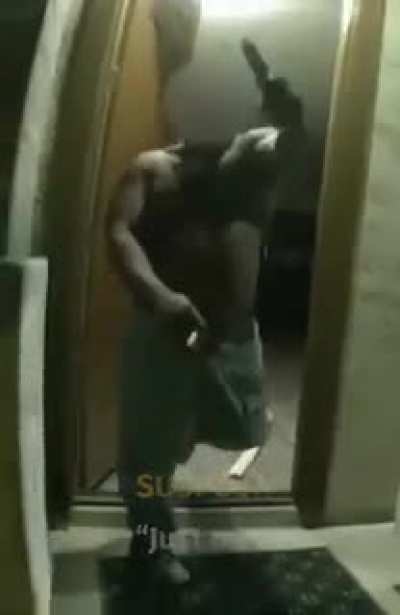 crazy perp pretends lady choking in his home