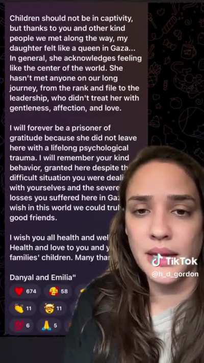Released Israeli hostage writes beautiful letter of gratitude to Hamas