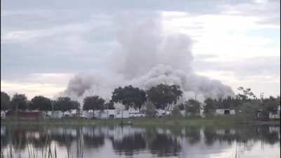 Implosion of cooling towers at generating plant