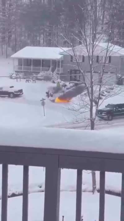 When you need to clear the snow, but the game is getting ready to begin.....