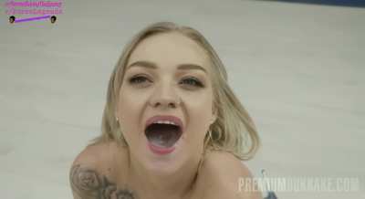Natalie takes warm up cumshots in her mouth during her photoshoot BTS before the actual 50+ man bukkake!!! 😇😇😇 Pt1