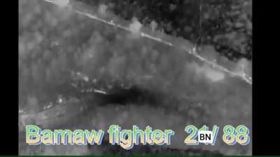 The Myanmar military deploys thermal vision-equipped drones to drop 120mm rounds on KIA and PDF rebel soldiers near Bhamo, Kachin State. Making it almost impossible to hide from the drones even under the thick jungle. December 2024