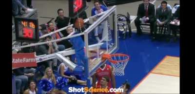 Gettting the basketball down.