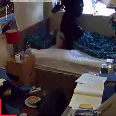 Bloke in hostel dries himself in his room…