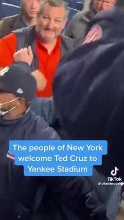 New York Yankees fans greeting Ted Cruz