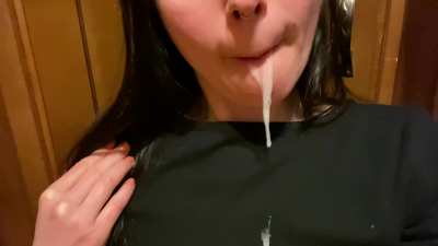 Made a mess all over my shirt instead of swallowing 😜 (f)