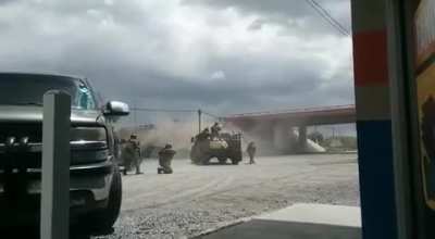 Holy shit war zone type of feeling here. This was in Tamaulipas Mexico. Mexican military against sicarios