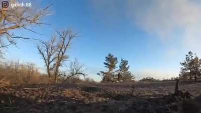A Ukrainian soldier dodging a Russian sniper and mortar round, January 2023.