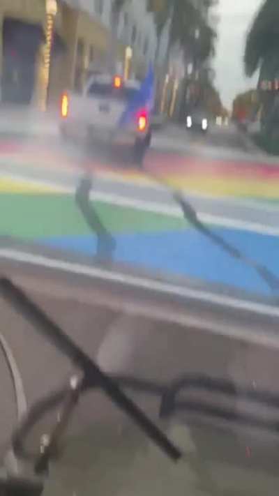 Florida MAGA celebrates Trump's birthday by using his pickup truck to ruin a Pride crosswalk.