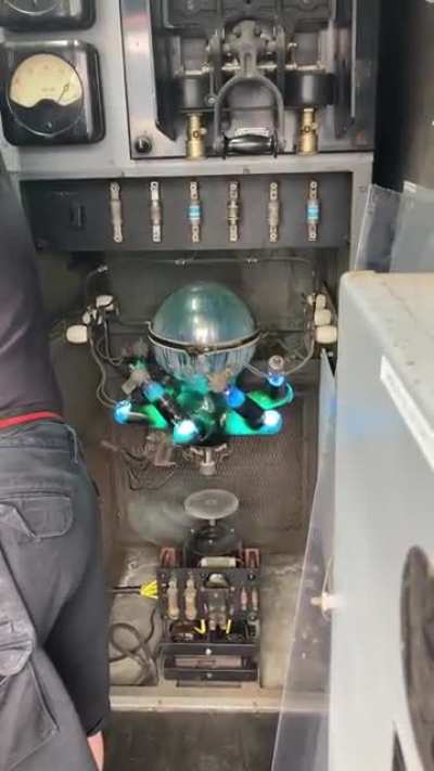 Mercury arc rectifier, switching AC/DC current at a 102 year old elevator. —Reminds me of that old .pdf that got scrubbed off Google and DuckDuckGo about all the uses of Mercury (medical, hair, lotions, old fire places, cars, etc).