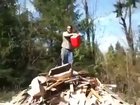 Man is unaware the 5 gallons of gasoline he poured has created an explosive bomb