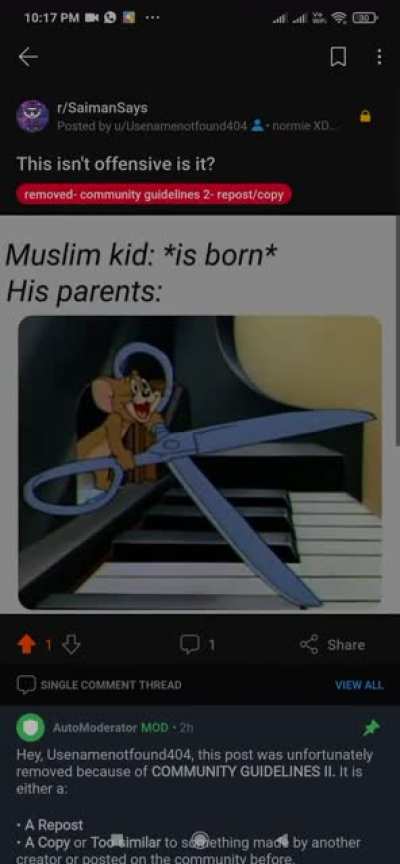 The automoderator of this sub is fucking broken man! But I do agree kunal+ some stand up comedian>= Jerry holding scissors.