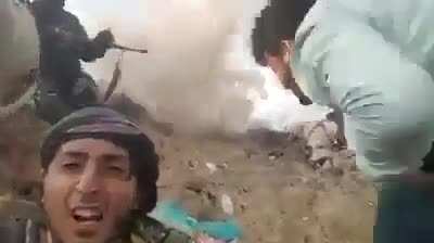 POV of soldiers taking fire from a helicopter in Yemen