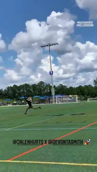 Jalen Hurts and DeVonta Smith working on deep ball today. Can’t Wait to see this duo together this upcoming season.