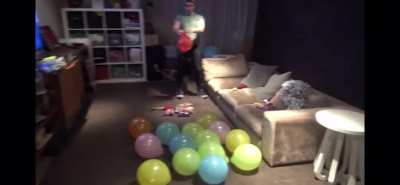 Muscular man imitates balloon