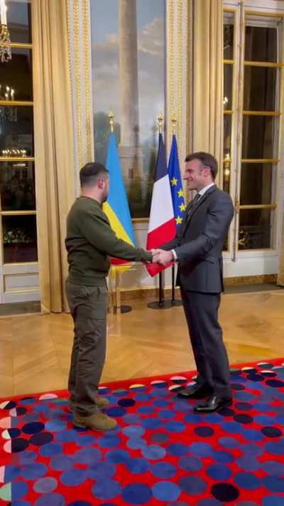Footage of Volodymyr Zelenskyy becoming the first Ukrainian citizen in history to be awarded the Grand Cross of the Legion of Honor, the highest degree of France's highest order of merit established in 1802 by Napoleon