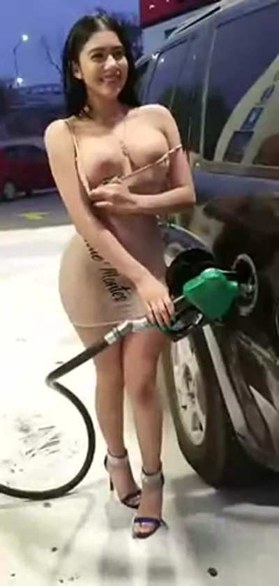 Slut Flashing Tits At Gas Station